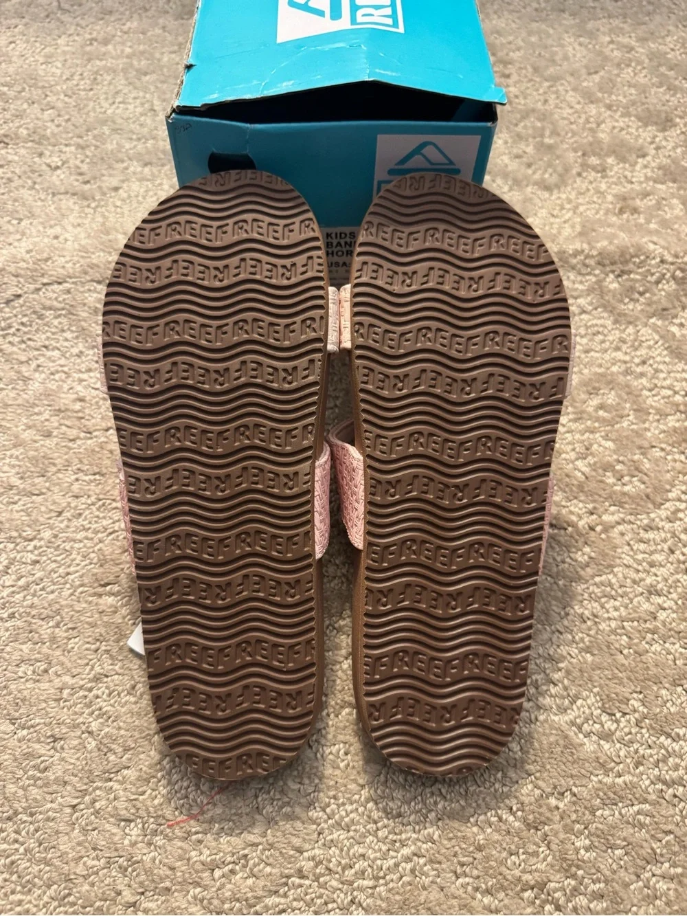 Reef Kids Banded Horizon Pink and Cream Slide Sandals